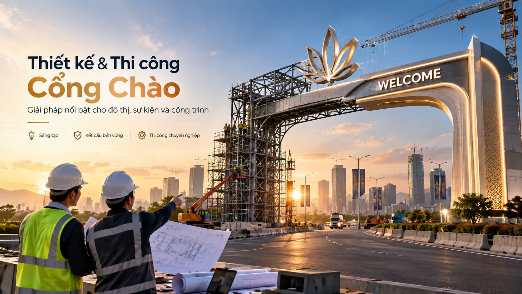 Đội ngũ Congchao.vn giám sát thi công cổng chào